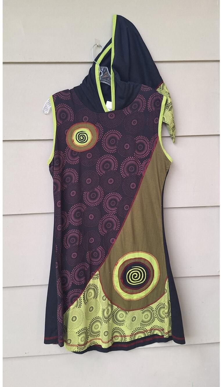 Nepal Art Women's Bohemian Art to wear Patchwork Hooded Dress Tunic Cotton XL